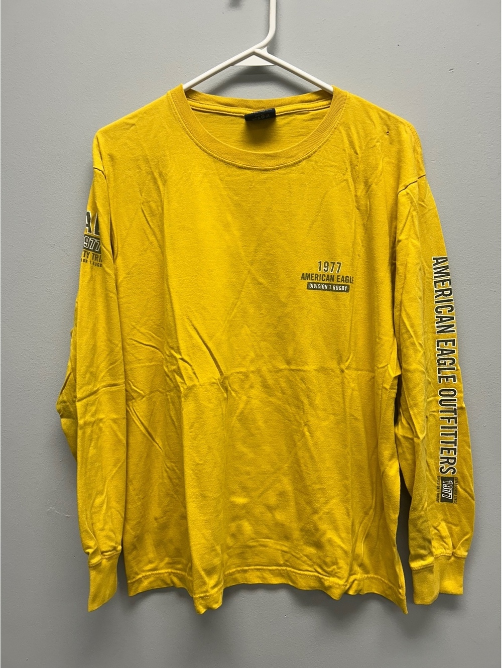 Vintage Y2K American Eagle Yellow Long Sleeve Rugby Varsity Trials Shirt